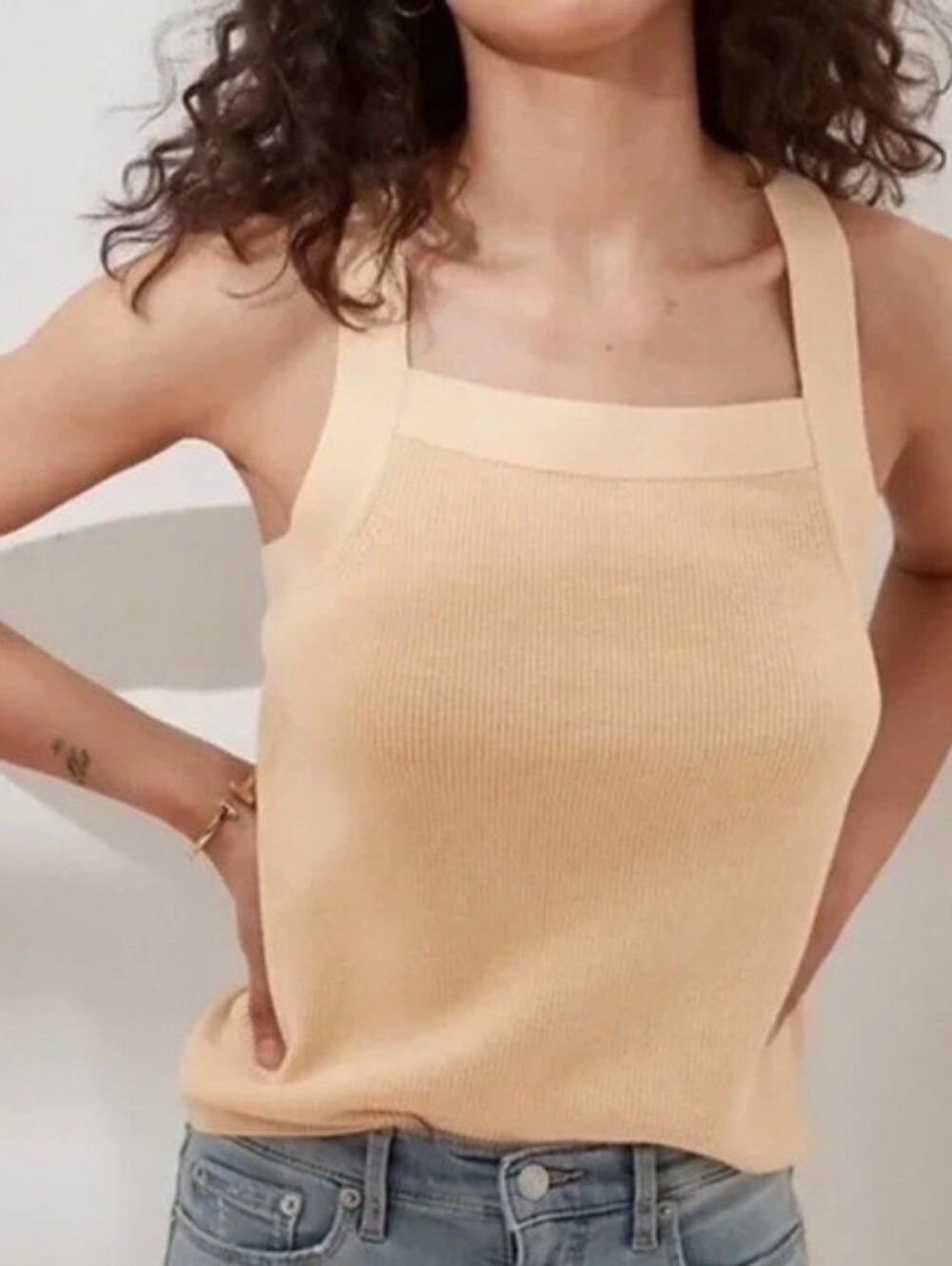 Banana Republic Sleeveless Square Neck Knit Tank Top - Beige
